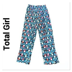 TOTAL GIRL Teal Penguin Fleece Pajama Pants size 14